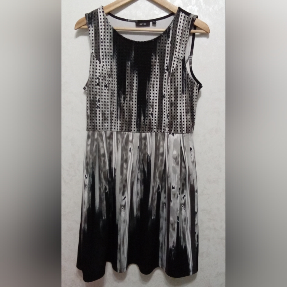 ​Apt. 9 Women's Sleeveless Fit & Flare Midi Dress, Black/Gray Abstract, Size L